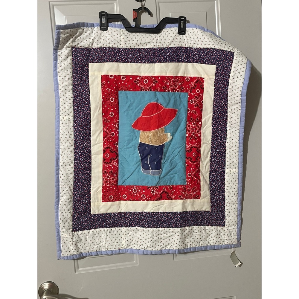 Western Boy Baby Quilt Blue Red White Excellent Patchwork